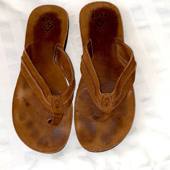 Reef Shoes - Reef Brown Leather Flip Flops